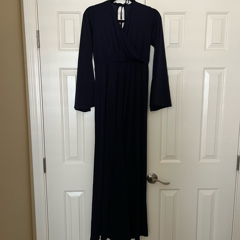 PinkBlush Navy Bell Sleeve Wrap Jumpsuit